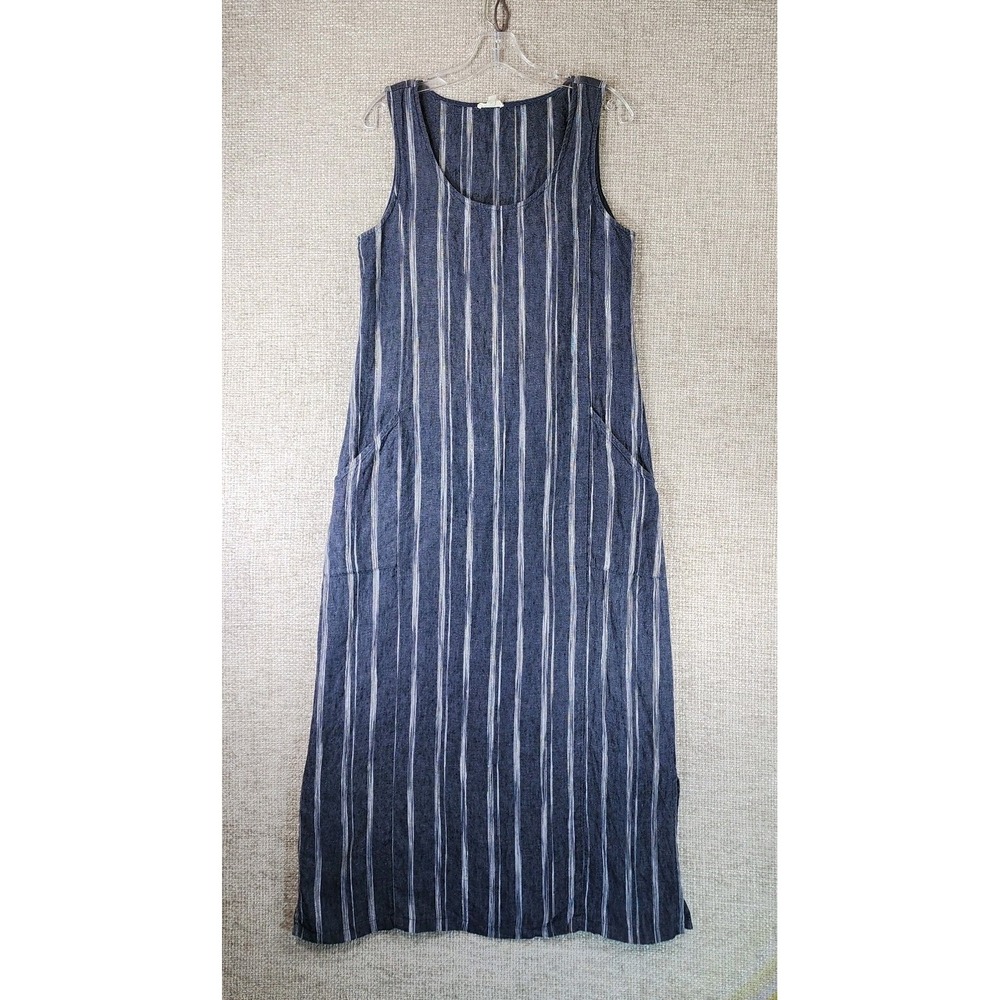 Garnet Hill 100% Linen Sleeveless Maxi Dress Womens 6 Striped Beachy Lagenlook